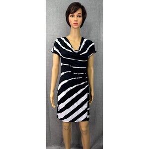 Kinder Aggugini Assymetrical Mini Dress Women's Size XS Black White Stripe